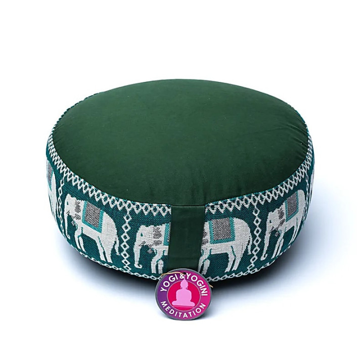 Coussin méditation vert avec éléphants | Pieralune
