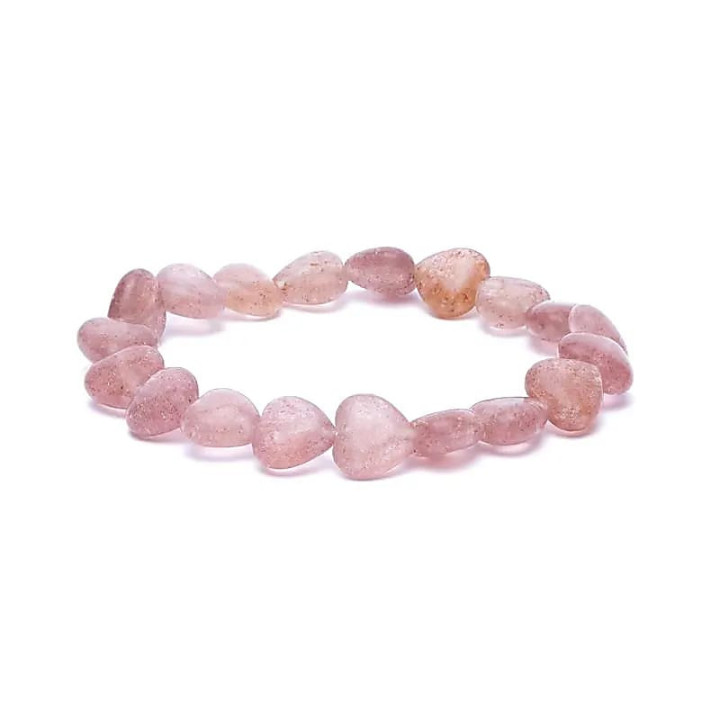 Bracelet coeurs de quartz fraise élastique | Pieralune