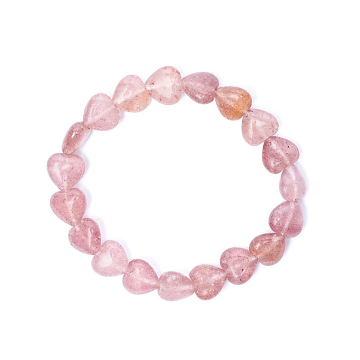 Bracelet coeurs de quartz fraise élastique | Pieralune