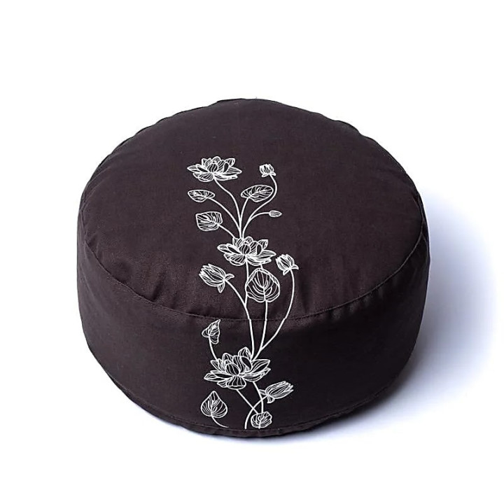 Coussin de méditation plante de lotus anthracite coton ... | Pieralune