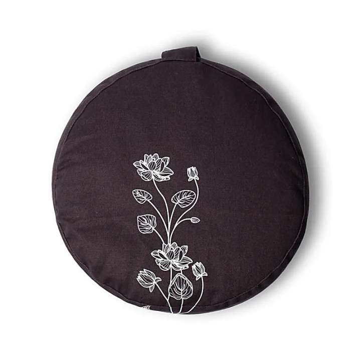 Coussin de méditation plante de lotus anthracite coton ... | Pieralune