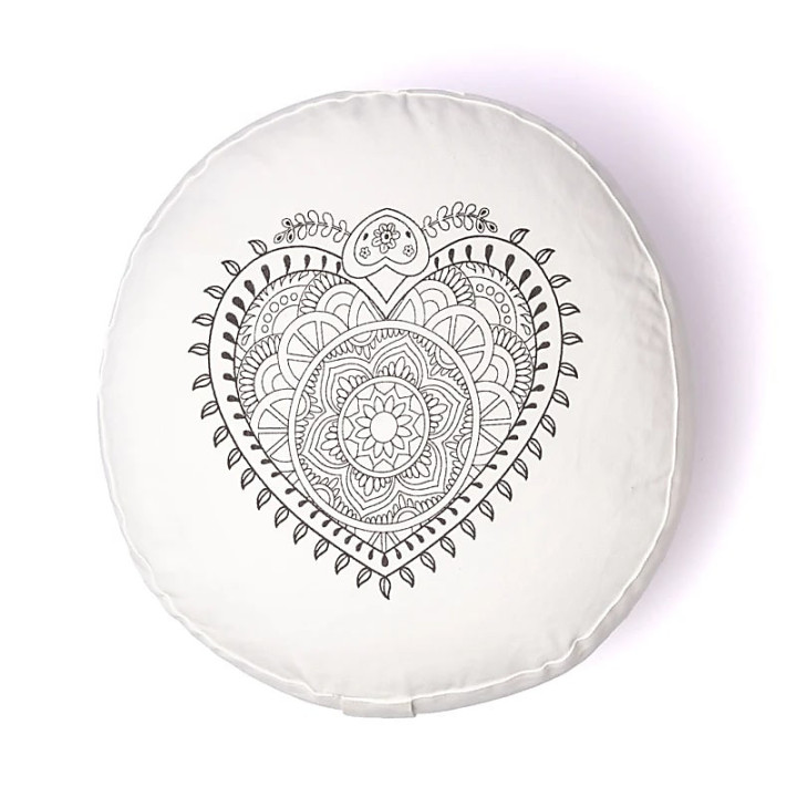 Coussin de méditation cœur blanc cassé coton bio (OCS) | Pieralune
