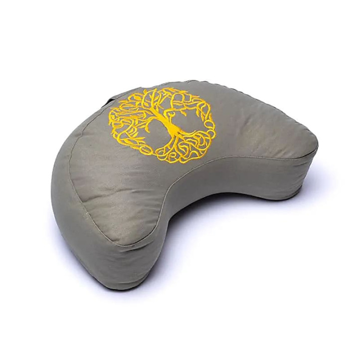 Coussin de méditation demi-lune vert arbre de vie coton... | Pieralune