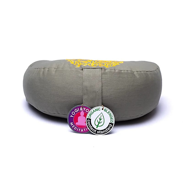 Coussin de méditation demi-lune vert arbre de vie coton... | Pieralune