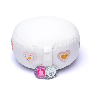 Coussin de méditation blanc cœurs coton biologique (OCS) | Pieralune