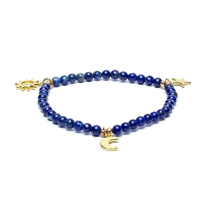 Bracelet élastique lapis breloque étoile/lune/soleil pe... | Pieralune