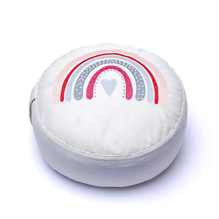 Coussin de méditation rond blanc arc-en-ciel coton bio ... | Pieralune