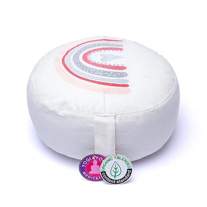 Coussin de méditation rond blanc arc-en-ciel coton bio ... | Pieralune