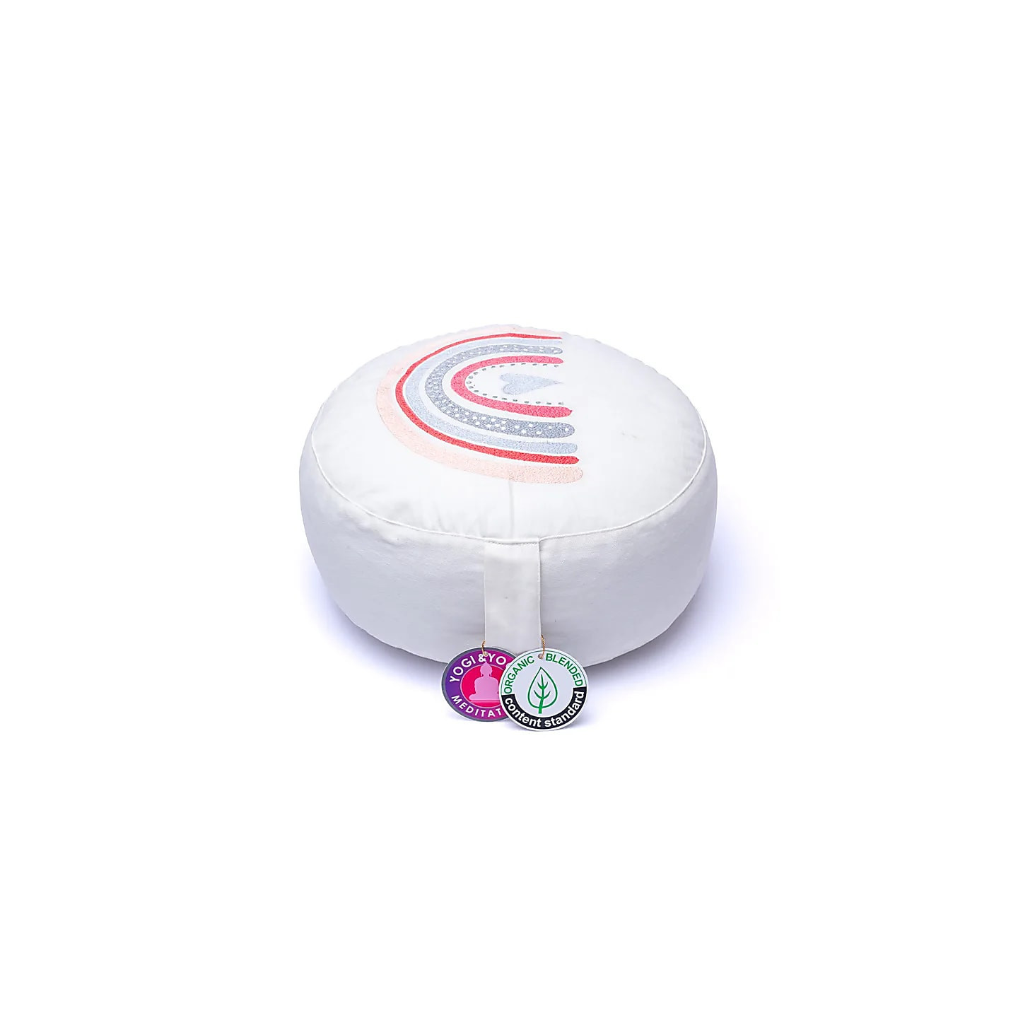 Coussin de méditation rond blanc arc-en-ciel coton bio ... | Pieralune