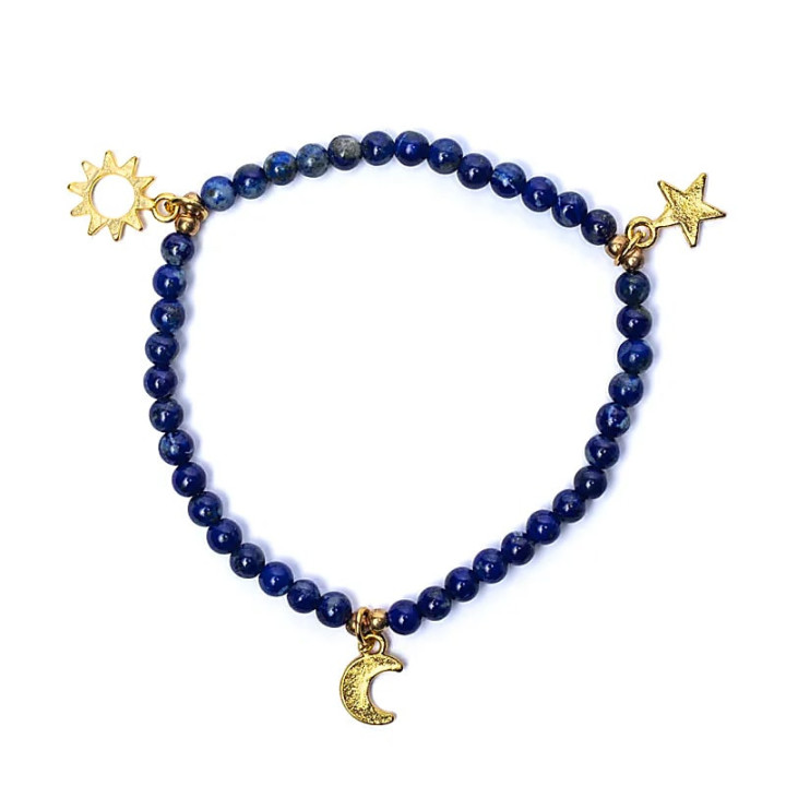 Bracelet élastique lapis breloque étoile/lune/soleil pe... | Pieralune