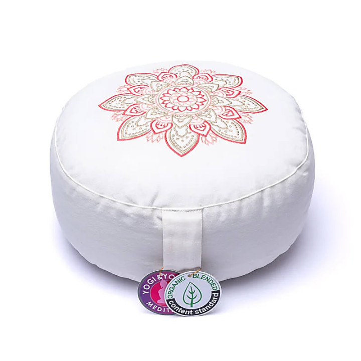 Coussin de méditation blanc mandala coton biologique (OCS) | Pieralune