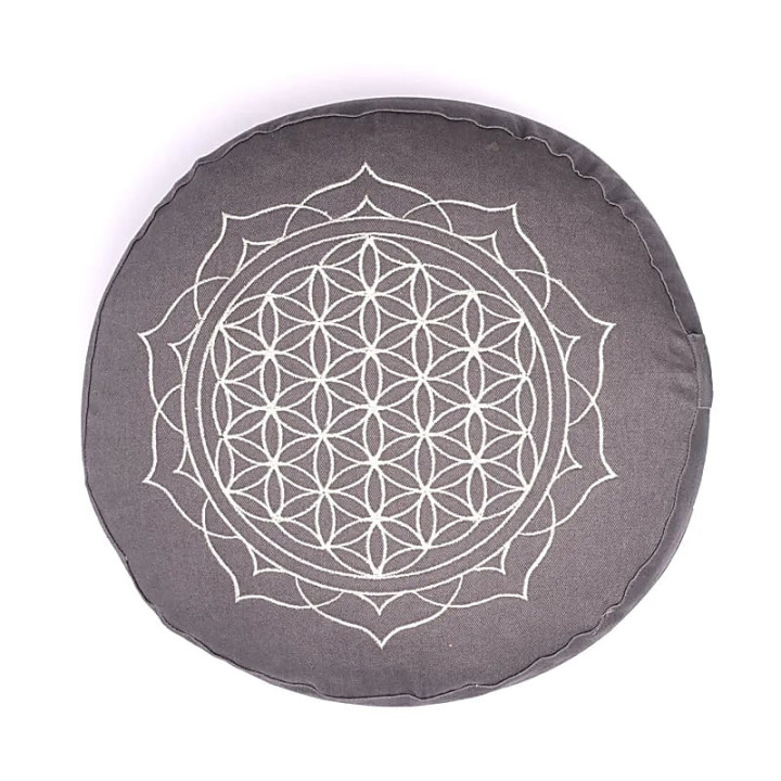 Coussin de méditation Fleur de vie mandala gris coton b... | Pieralune