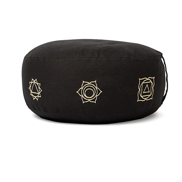 Coussin de méditation noir 7 chakras coton bio (OCS) | Pieralune
