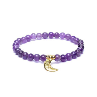 Bracelet élastique breloque lune améthyste perles 6mm | Pieralune