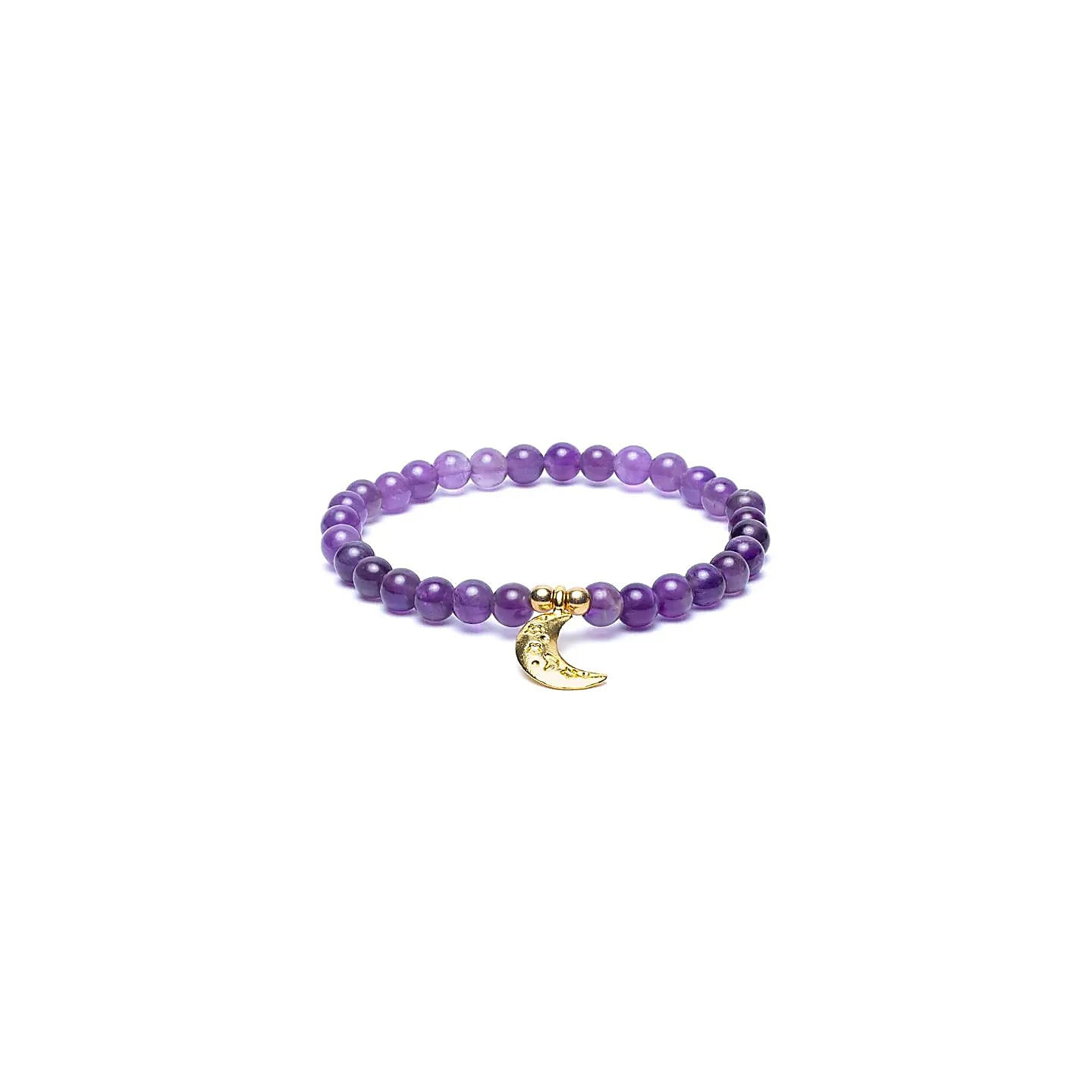 Bracelet élastique breloque lune améthyste perles 6mm | Pieralune