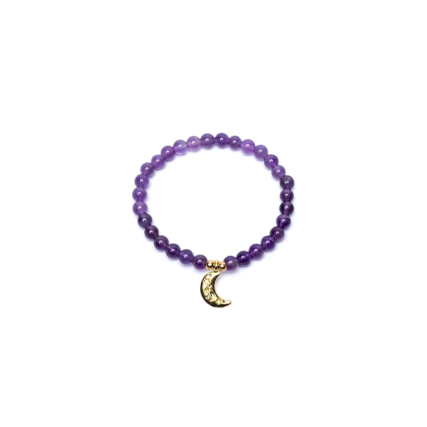 Bracelet élastique breloque lune améthyste perles 6mm | Pieralune