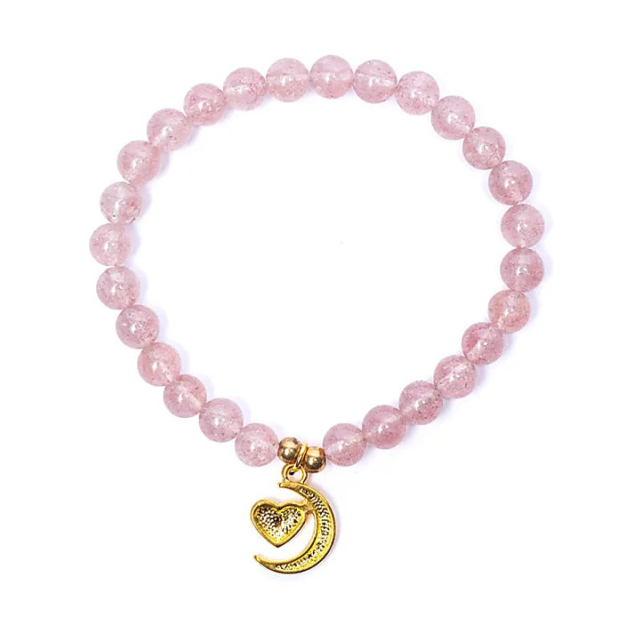 Bracelet élastique quartz fraise breloque coeur/lune pe... | Pieralune