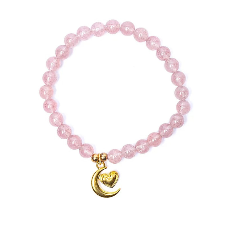 Bracelet élastique quartz fraise breloque coeur/lune pe... | Pieralune