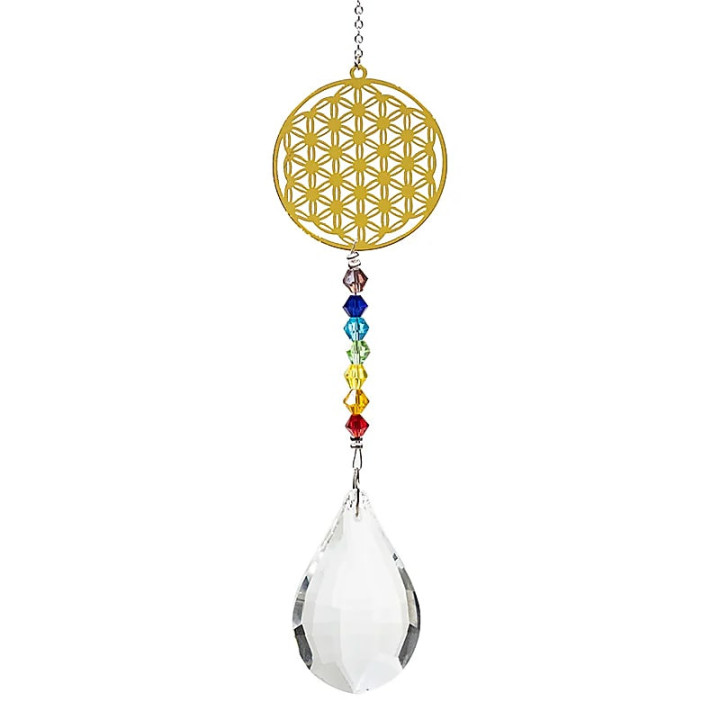 Fleur de Vie goutte de cristal & chaine des chakra | Pieralune