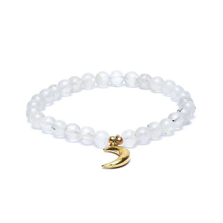 Bracelet élastique pierre de lune breloque lune perles 6mm | Pieralune