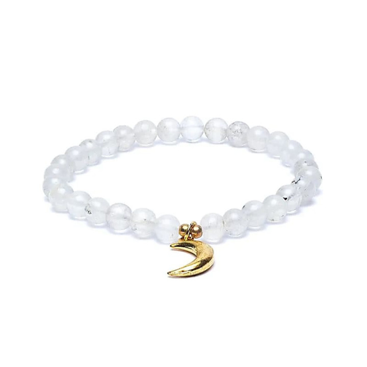 Bracelet élastique pierre de lune breloque lune perles 6mm | Pieralune