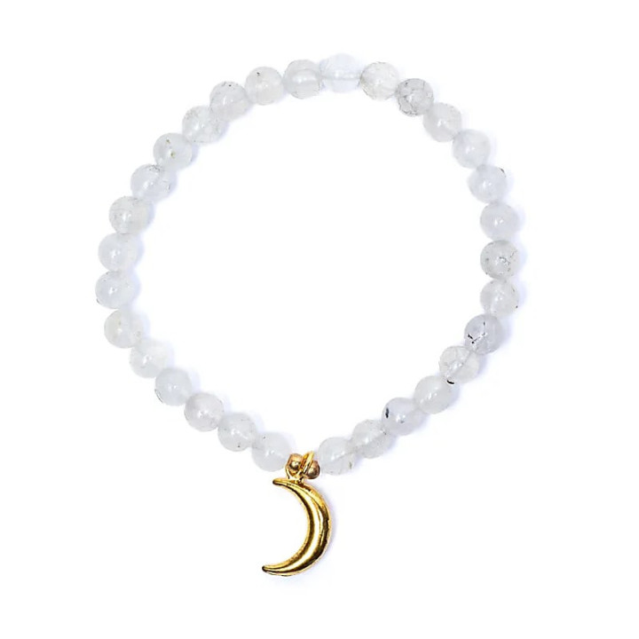 Bracelet élastique pierre de lune breloque lune perles 6mm | Pieralune
