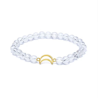 Bracelet élastique breloque lune cristal de roche perles | Pieralune