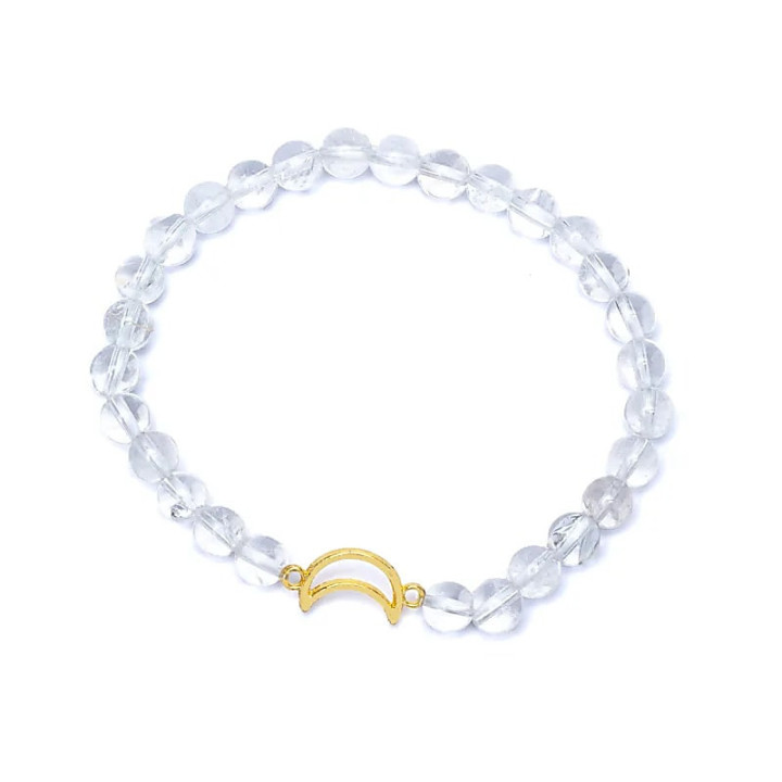 Bracelet élastique breloque lune cristal de roche perles | Pieralune