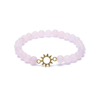 Bracelet élastique breloque soleil quartz rose perles | Pieralune