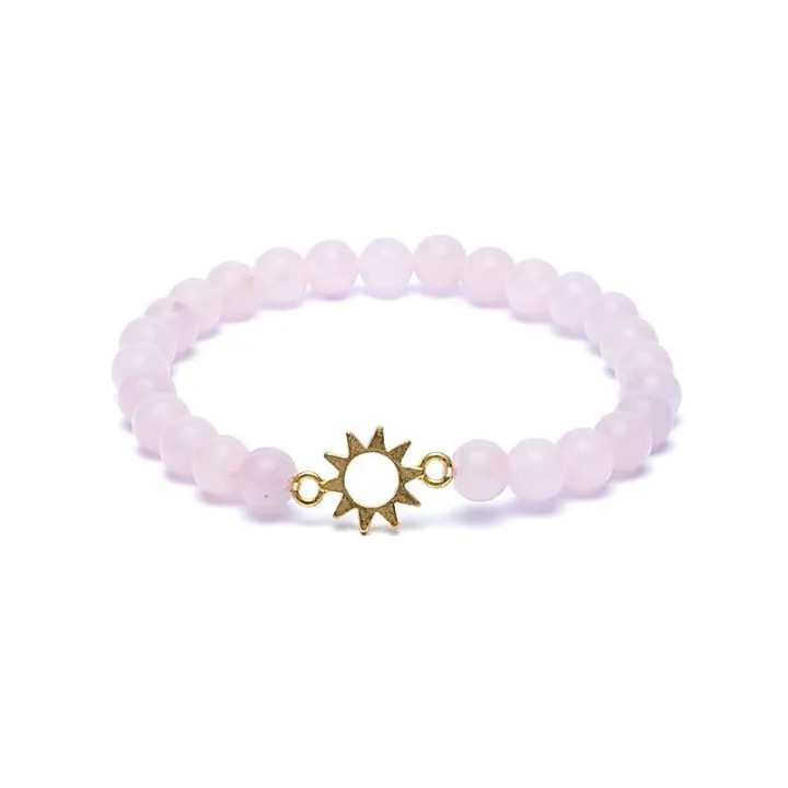 Bracelet élastique breloque soleil quartz rose perles | Pieralune