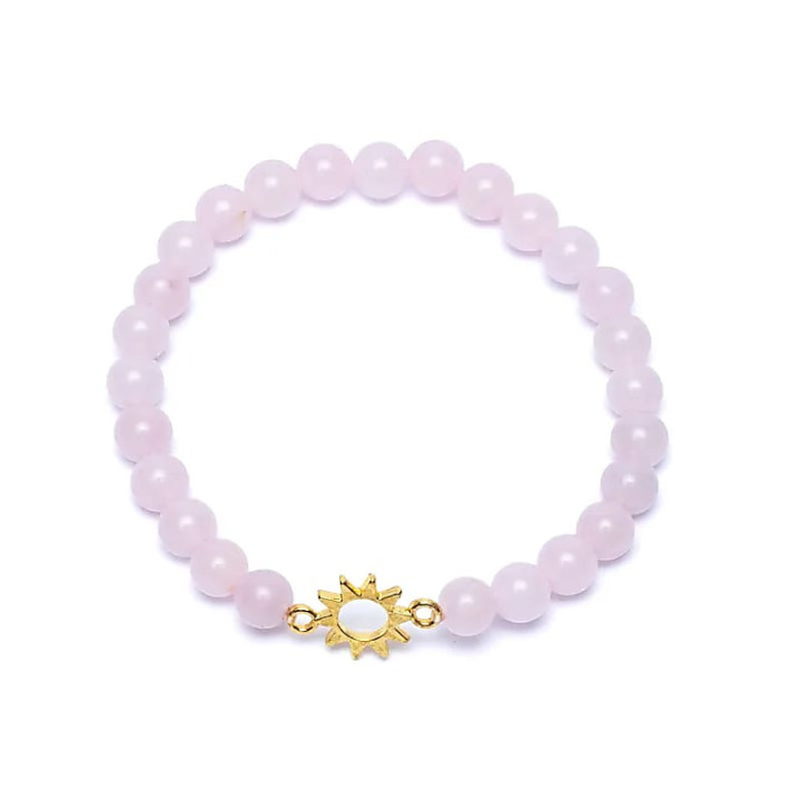 Bracelet élastique breloque soleil quartz rose perles | Pieralune