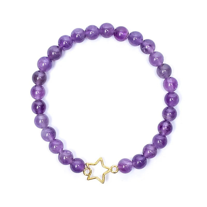 Bracelet élastique breloque étoile améthyste perles | Pieralune