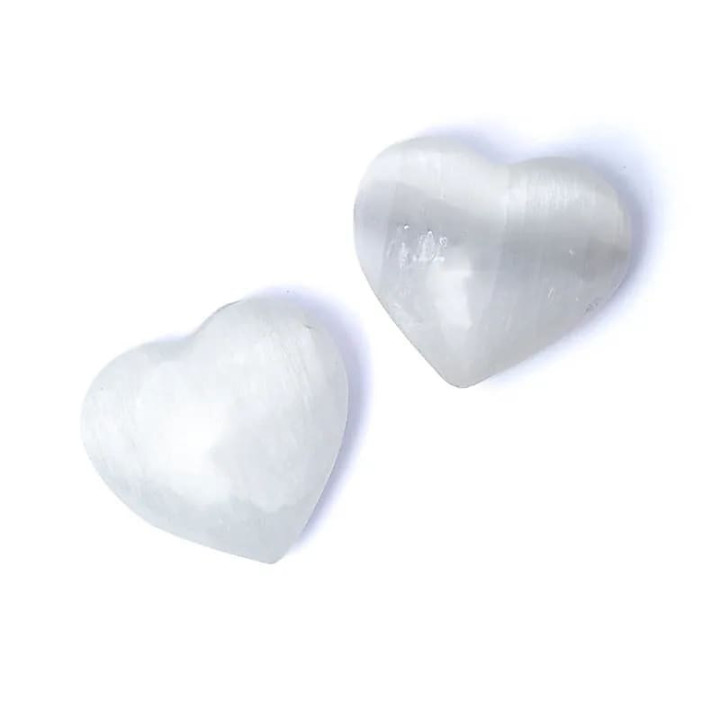 Pierre des soucis en forme de cœur en sélénite blanche | Pieralune