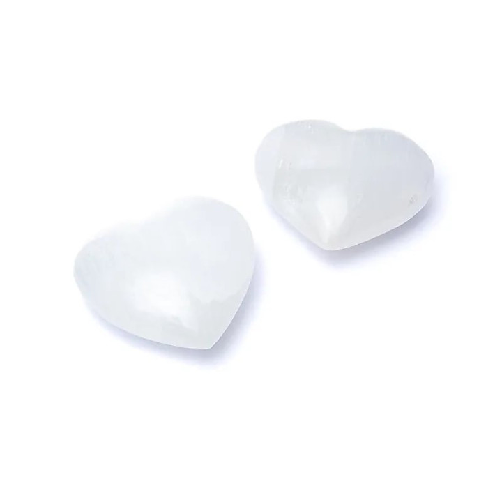 Pierre des soucis en forme de cœur en sélénite blanche | Pieralune