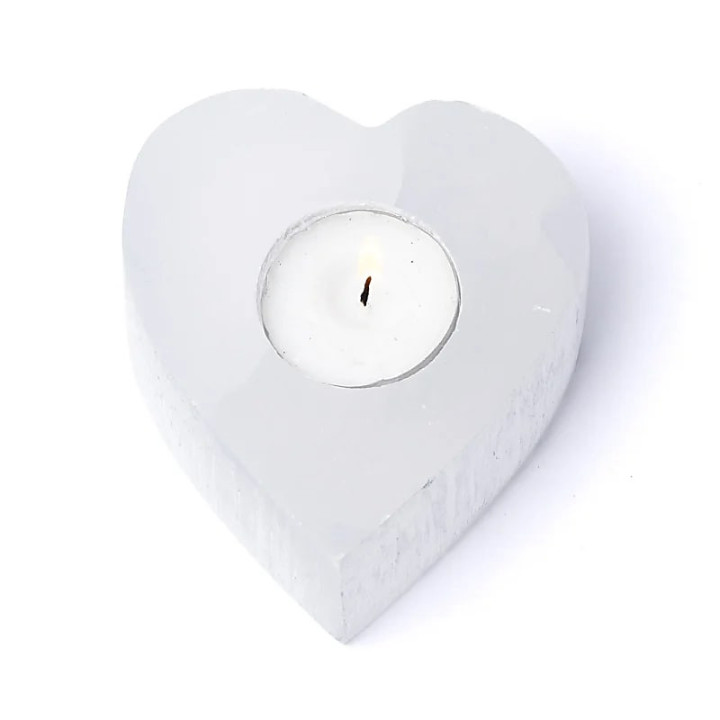 Photophore en forme de cœur en sélénite | Pieralune