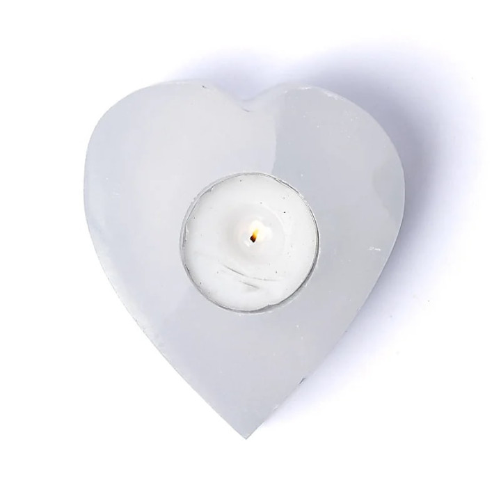 Photophore en forme de cœur en sélénite | Pieralune
