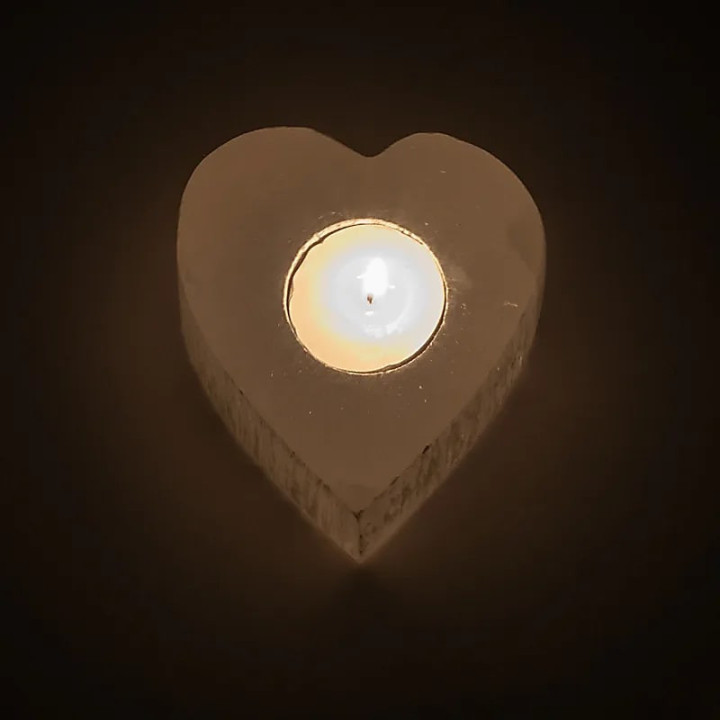 Photophore en forme de cœur en sélénite | Pieralune