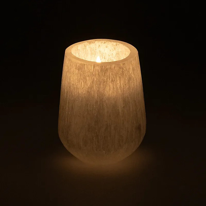Photophore conique en sélénite - ± 8cm | Pieralune