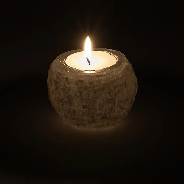 Porte-bougie boule de neige en sélénite | Pieralune