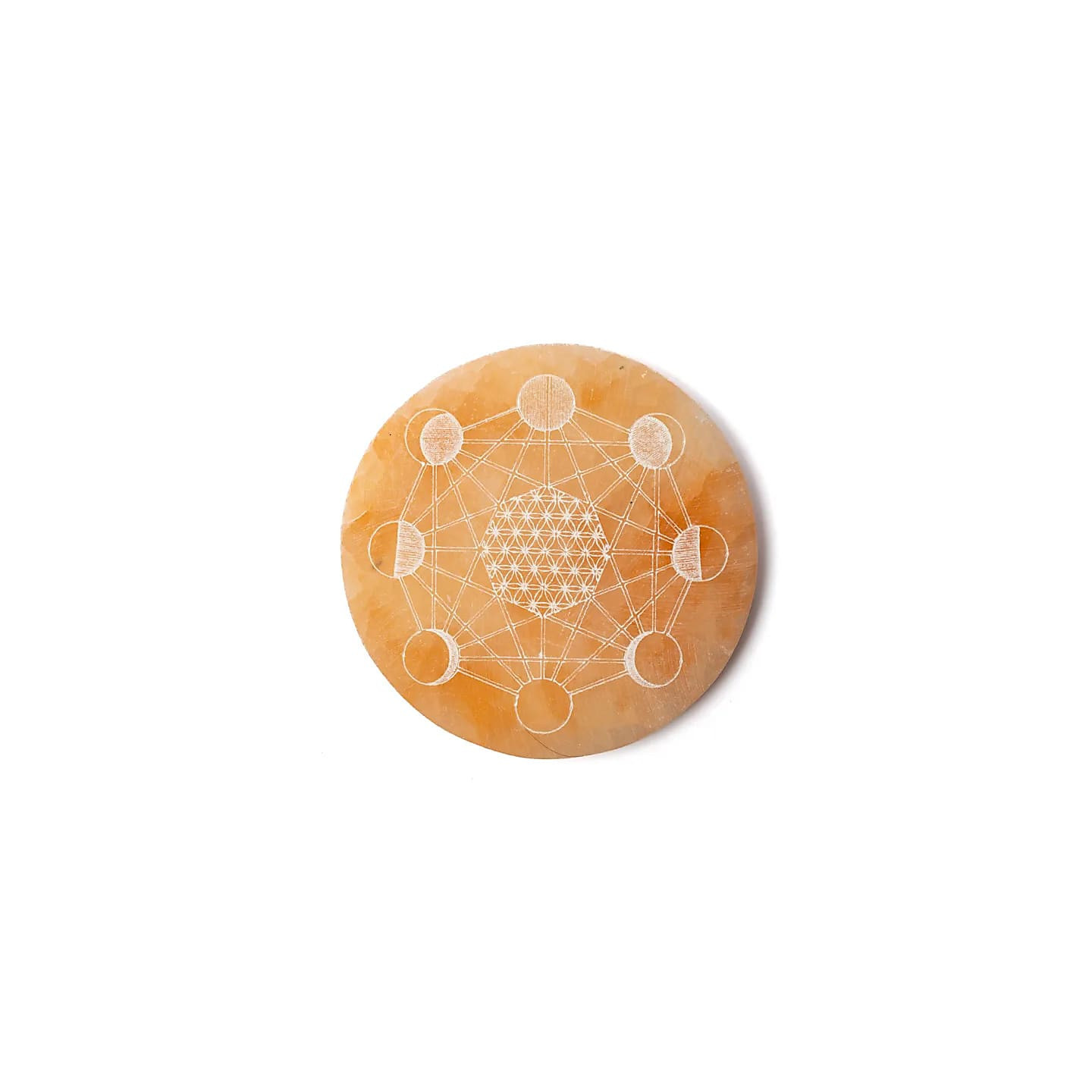 Assiette ronde gravée couleur pêche en sélénite | Pieralune