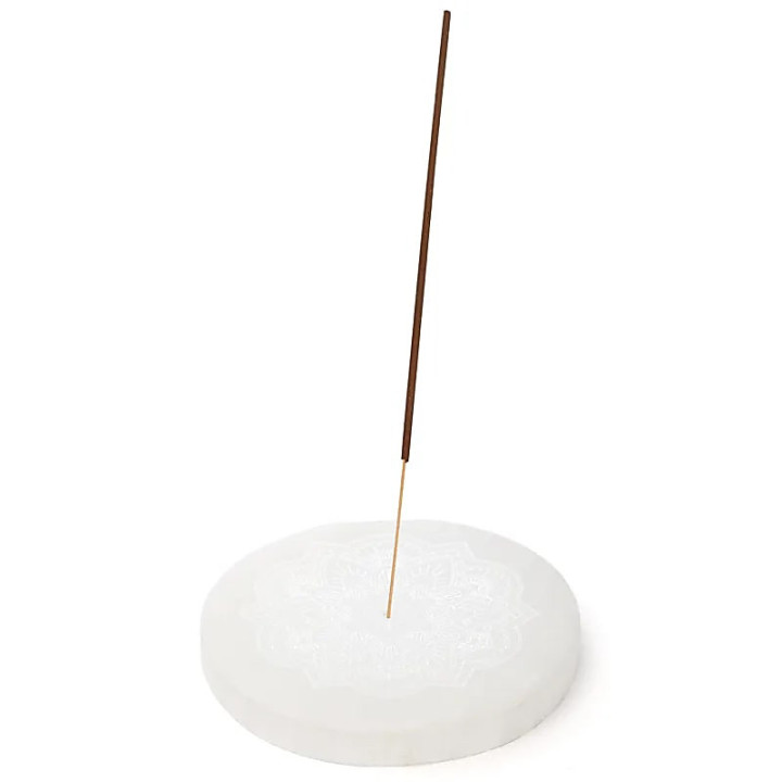 Porte-encens en sélénite mandala rond | Pieralune