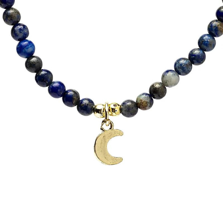Collier ajustable Lapis-lazuli avec pendentif lune | Pieralune