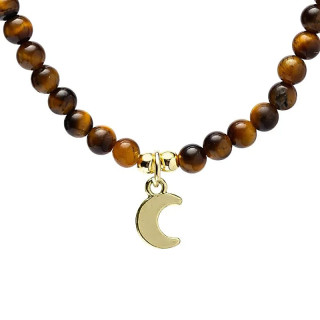 Collier ajustable Œil de tigre avec pendentif lune | Pieralune