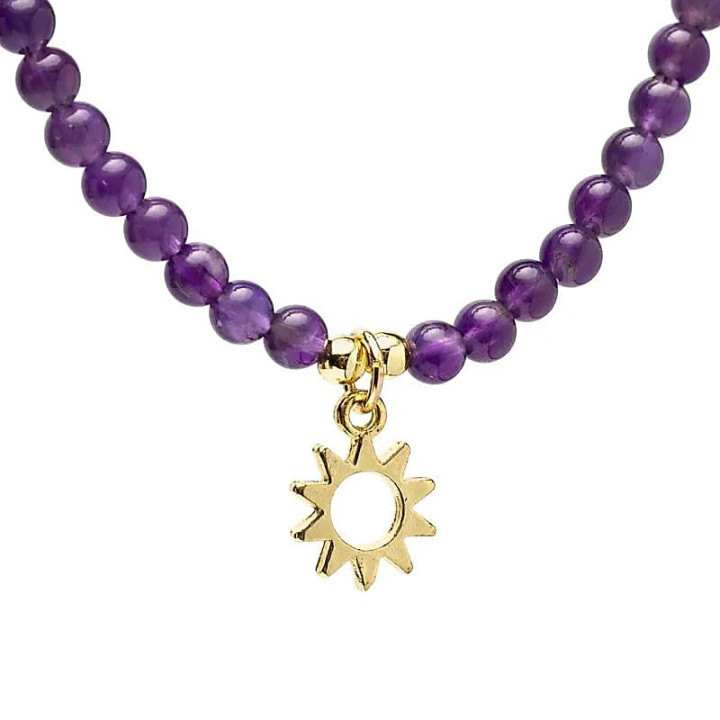 Collier ajustable Améthyste avec pendentif soleil | Pieralune