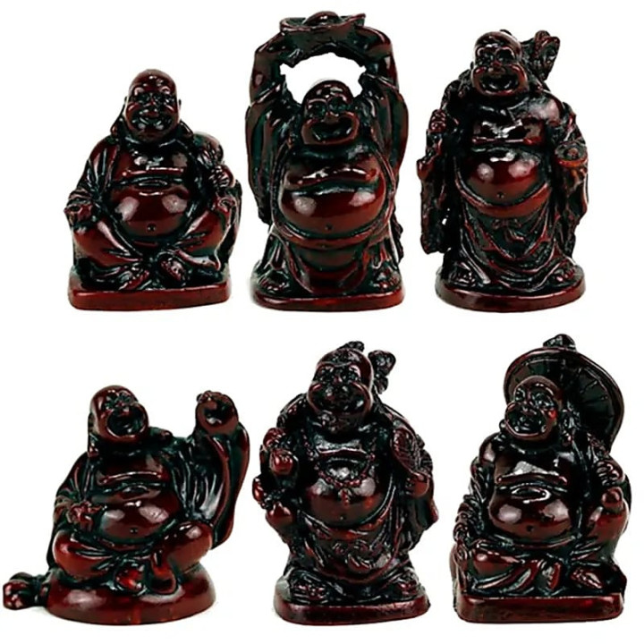Set de 6 statuettes de Bouddha en Polystone rouge | Pieralune