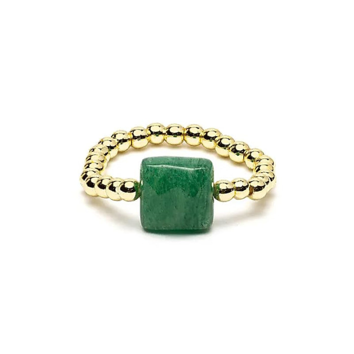 Bague élastique aventurine verte facettée | Pieralune