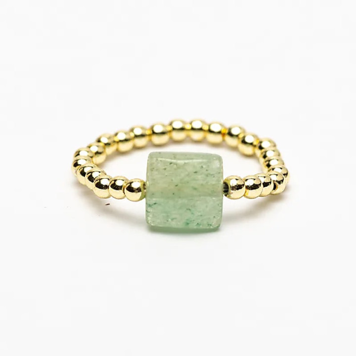 Bague élastique aventurine verte facettée | Pieralune