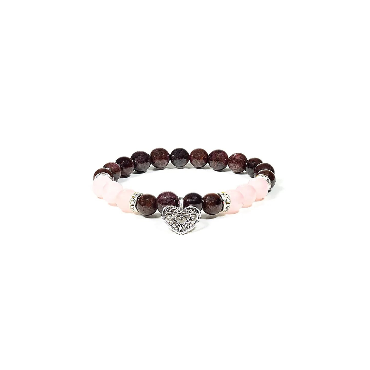 Bracelet Grenat / Quartz rose avec coeur | Pieralune