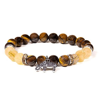 Bracelet Oeil de tigre / Quartz rutile avec éléphant | Pieralune