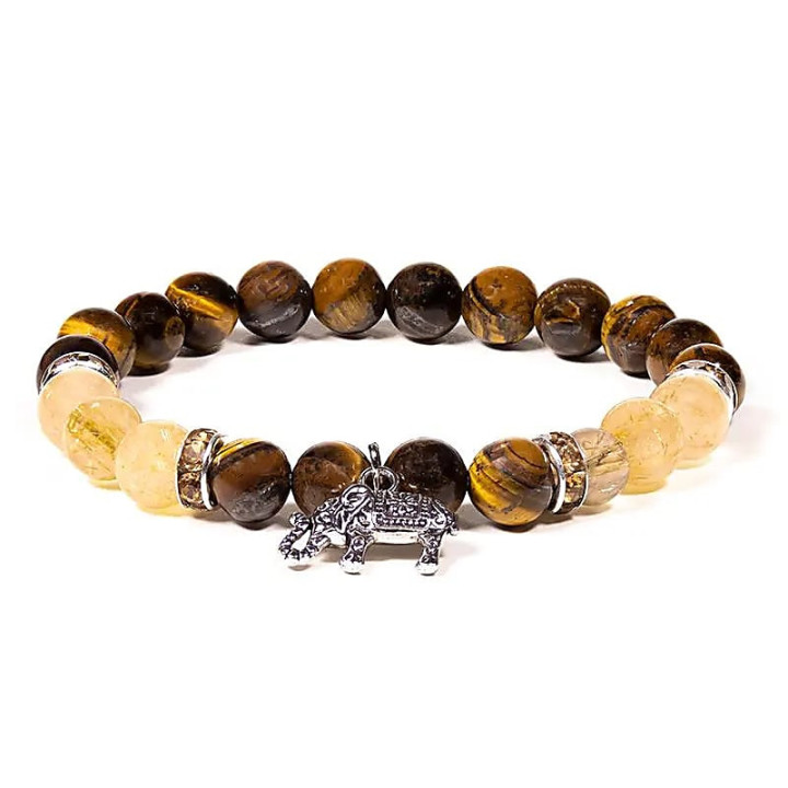 Bracelet Oeil de tigre / Quartz rutile avec éléphant | Pieralune